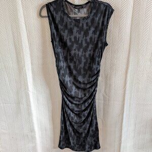 Banana Republic Ruched Midi Dress Black Gray Abstract Print Stretch Size Small